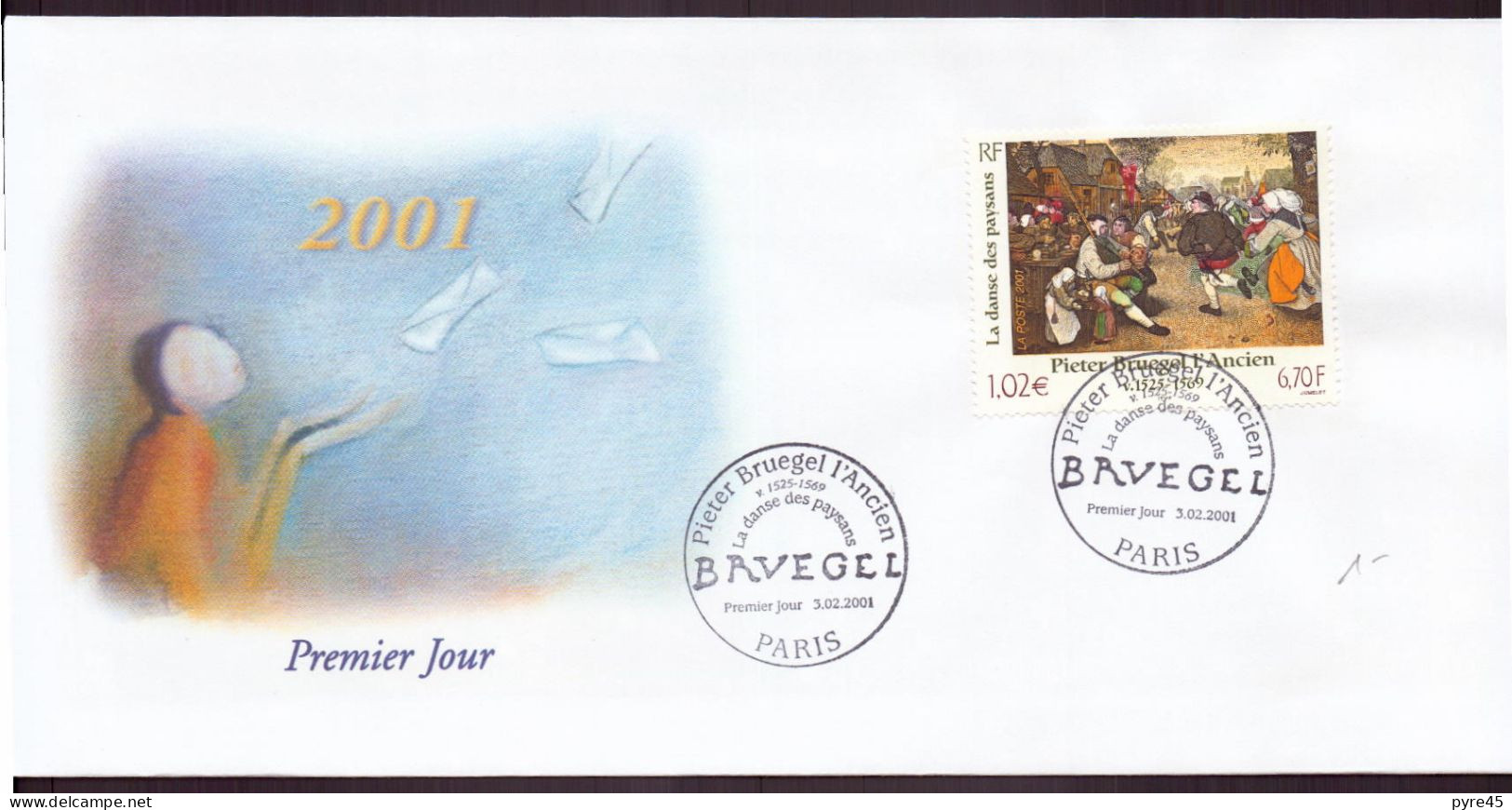 France, FDC, Enveloppe Du 3 Février 2001 à Paris " Bruegel, La Danse Des Paysans " ( Côte 7€ ) - 2000-2009