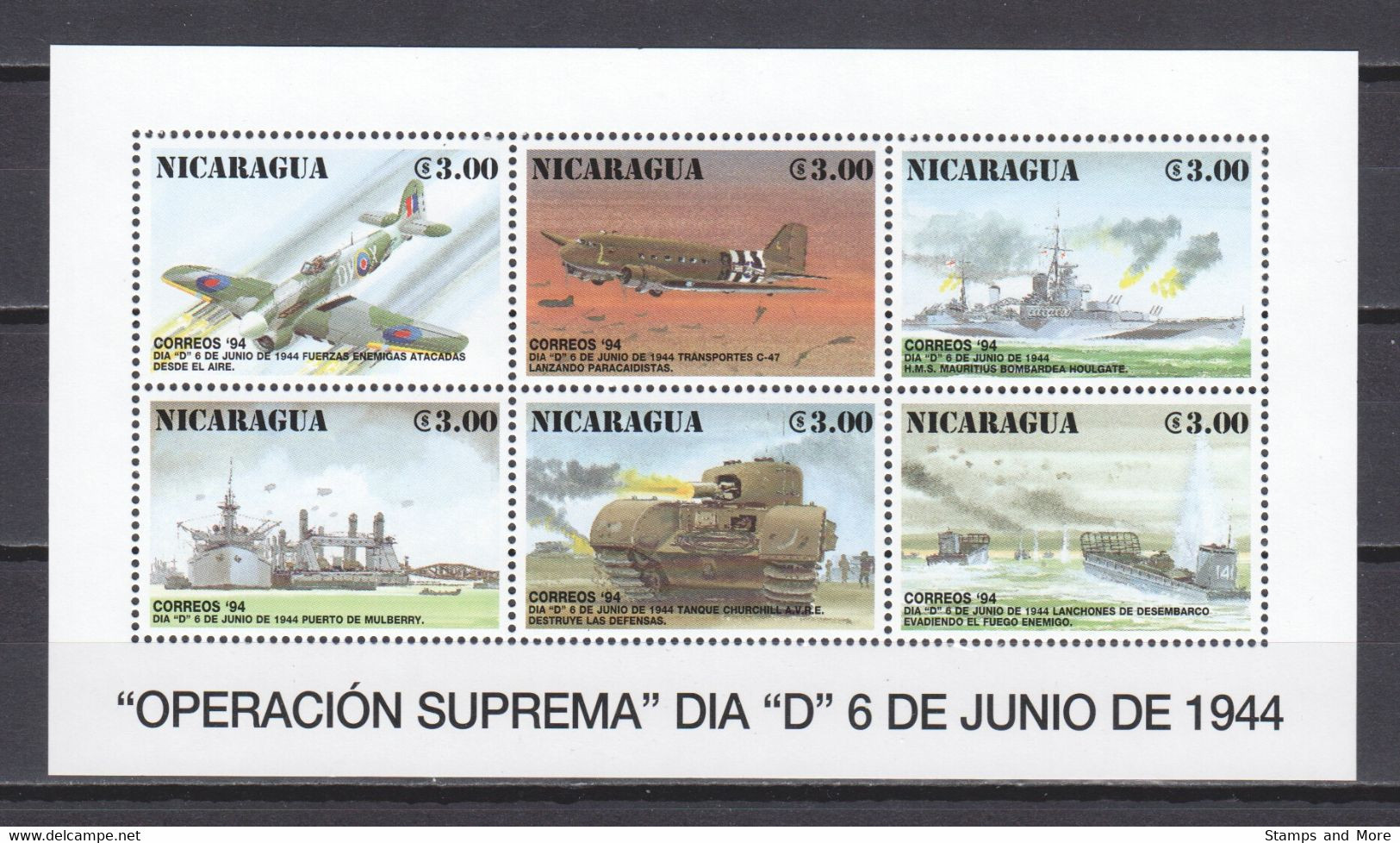 Nicaragua 1999 Kleinbogen Mi 3398-3403 MNH WW2 D-DAY AIRCRAFT & SHIPS - Aviones