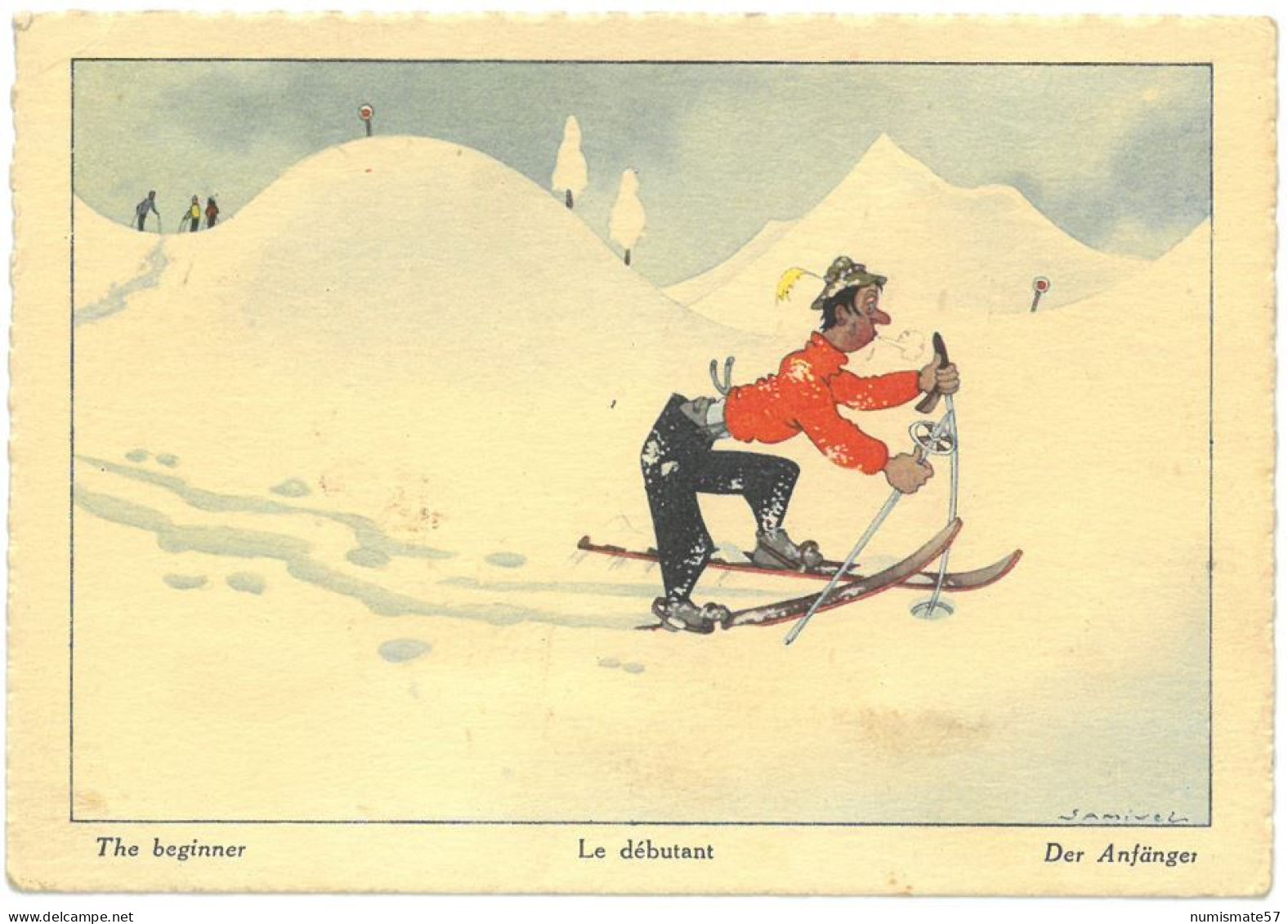 CPSM Illustrateur SAMIVEL - Le Débutant - The Beginner - Der Anfänger -  Ed. JANSOL - ( Ski - Skieur ) - Samivel