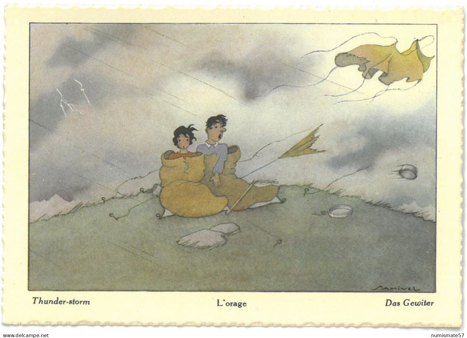 CPSM Illustrateur SAMIVEL - L'orage - Thunder-storm - Das Gewiter - Ed. JANSOL - ( Alpinisme ) - Samivel