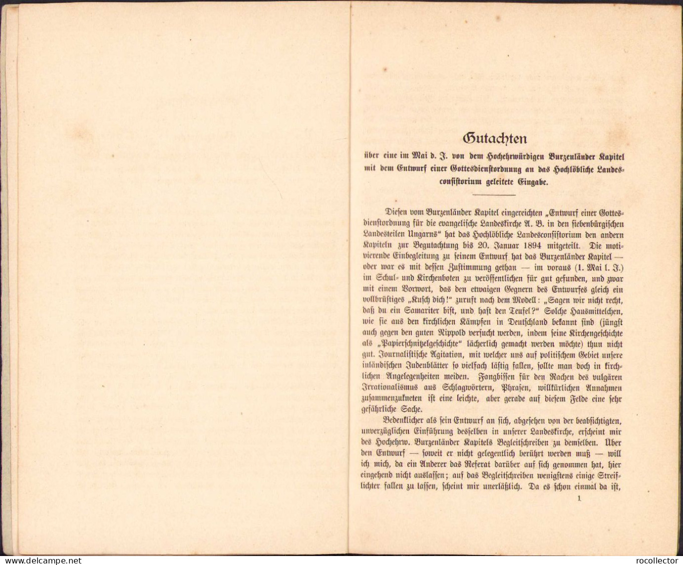 Gutachten Des Mühlbächer Bezirks-Consistoriums Und Des Unterwälder Kapitel, 1894 C574 - Alte Bücher