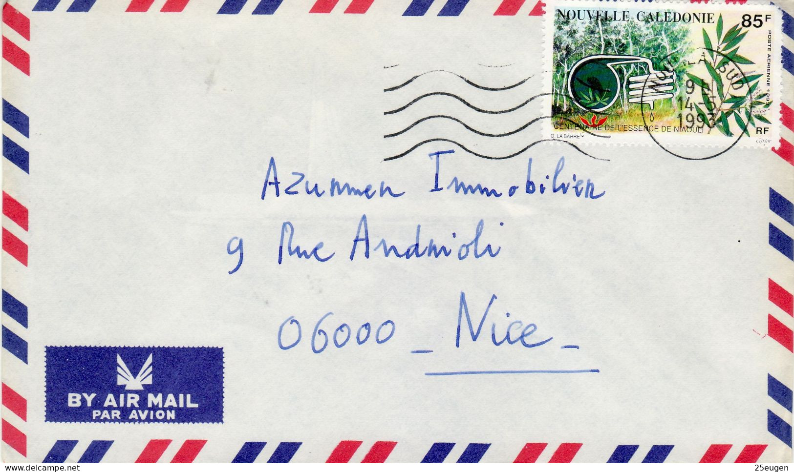 NEW CALEDONIA 1993 AIRMAIL LETTER SENT FROM NOUMEA TO NICE - Covers & Documents