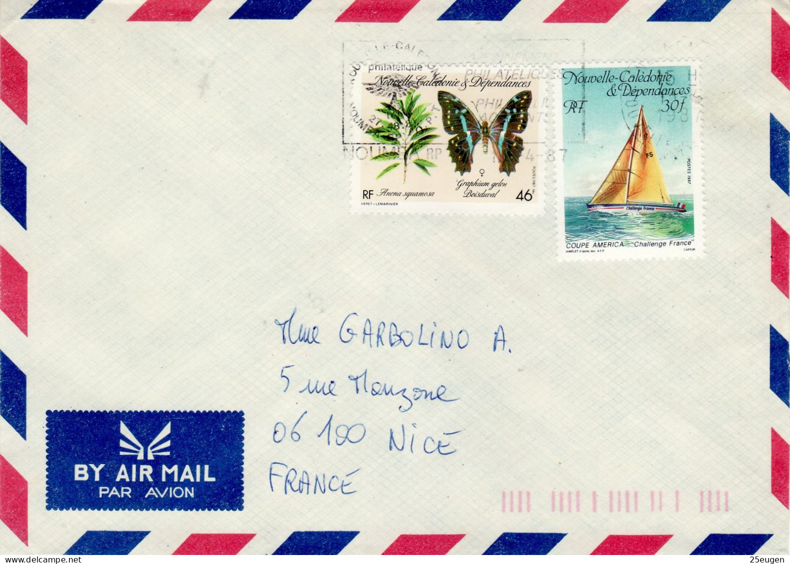 NEW CALEDONIA 1987 AIRMAIL LETTER SENT FROM NOUMEA TO NICE - Storia Postale