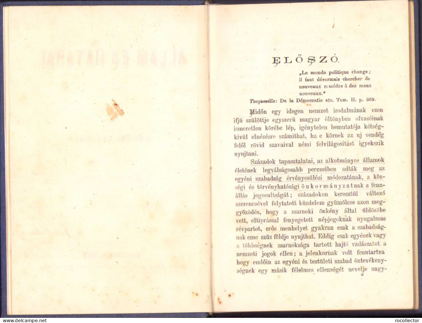 Az állam és Határai Irta Laboulaye Edouard, Forditas Molnár Antal 1869 Kolozsvar C526 - Old Books