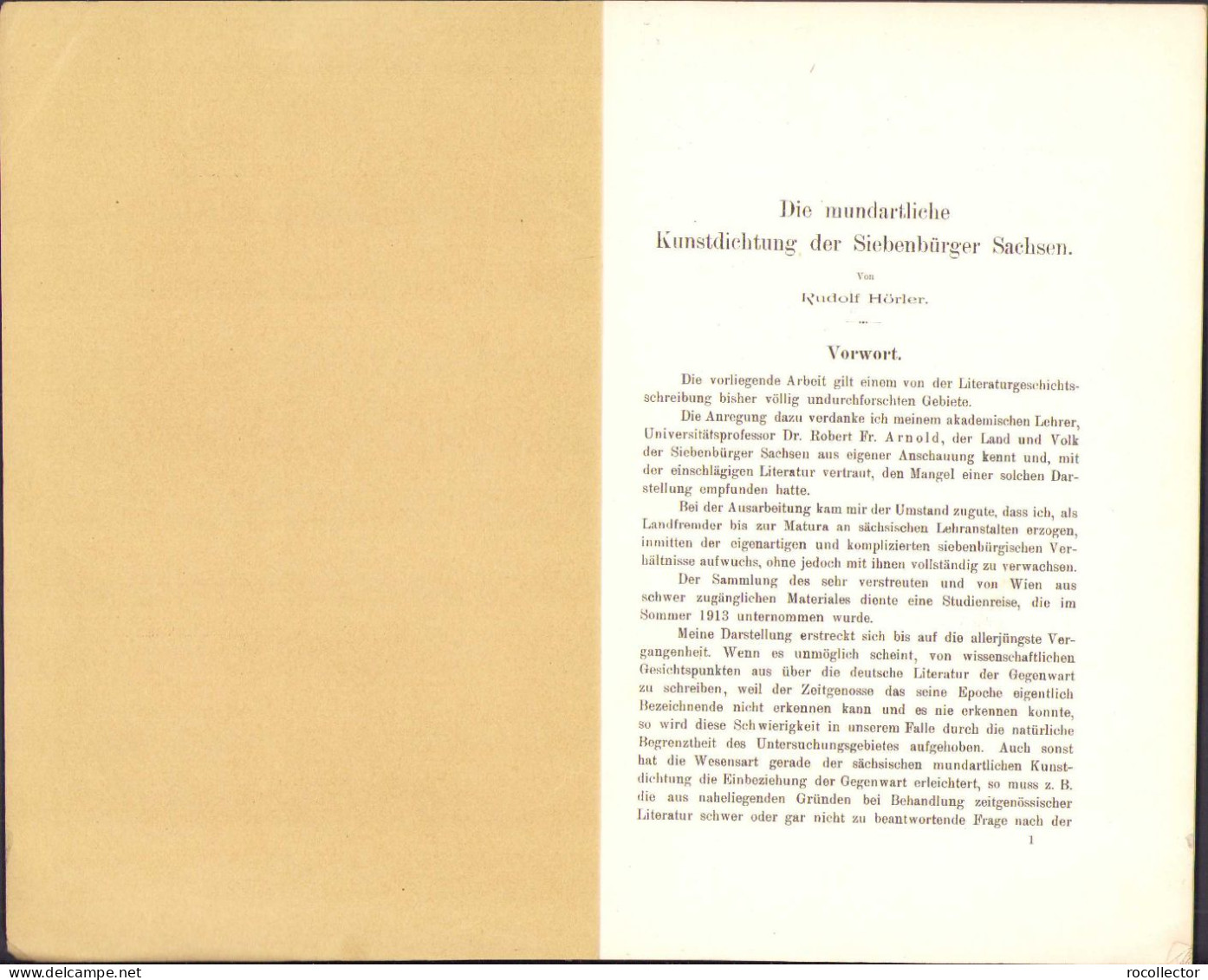 Die Mundartliche Kunstdichtung Der Siebenbürger Sachsen Von Rudolf Hörler 1915 Hermannstadt C508 - Livres Anciens