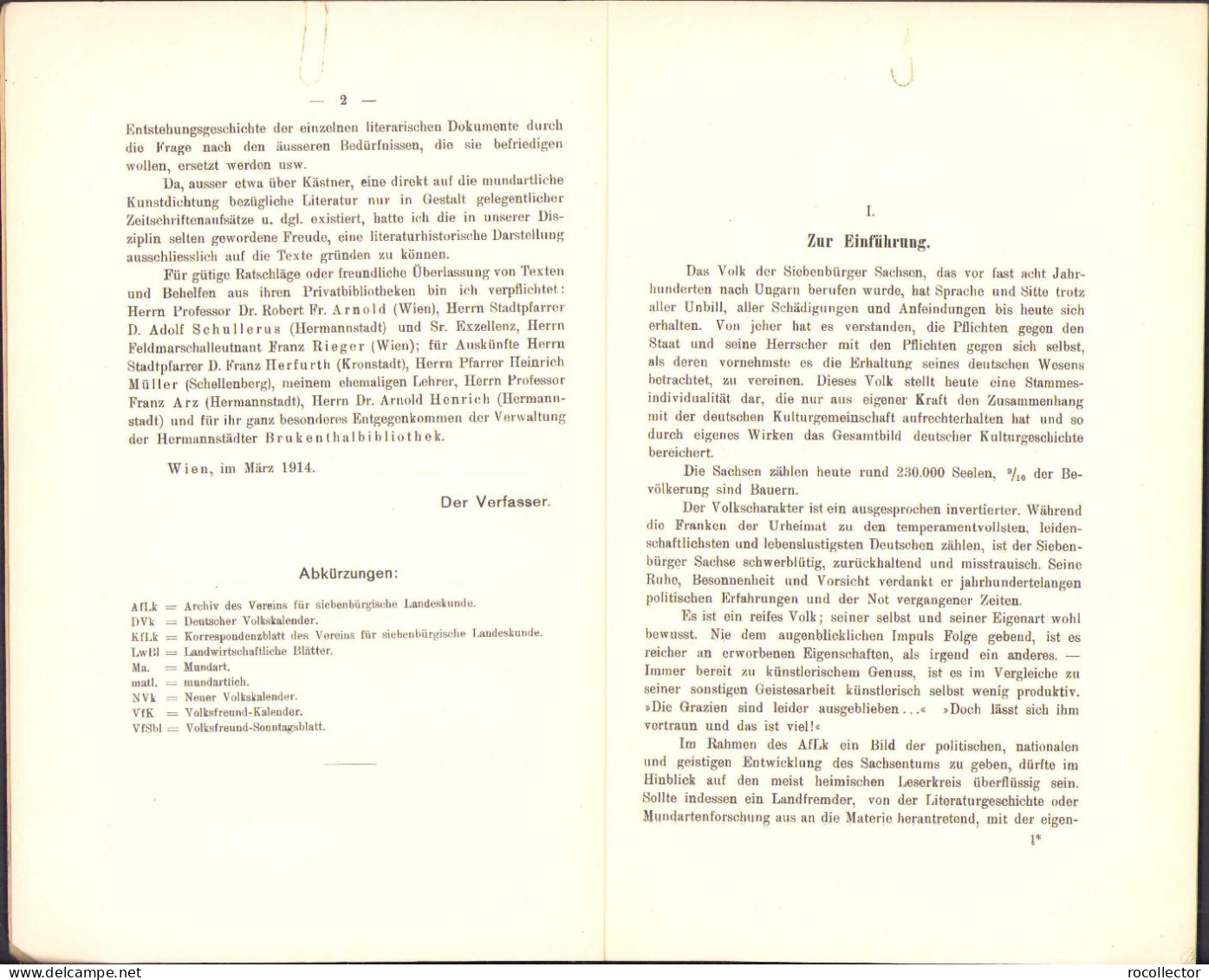 Die Mundartliche Kunstdichtung Der Siebenbürger Sachsen Von Rudolf Hörler 1915 Hermannstadt C508 - Livres Anciens