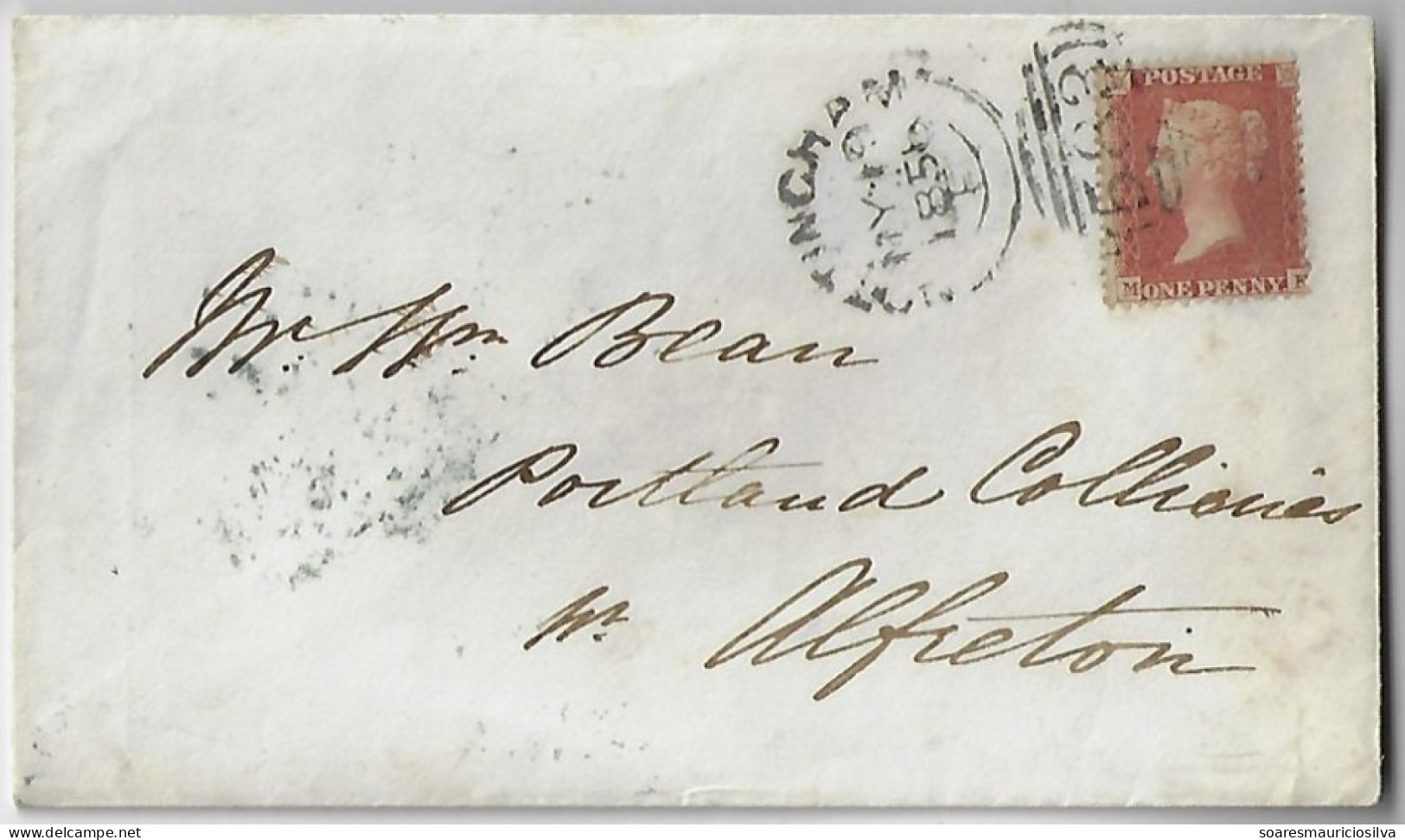 Great Britain 1859 Cover From Nottingham To Alfreton Stamp 1 Penny Red Perforate Corner Letter MF Queen Victoria - Briefe U. Dokumente