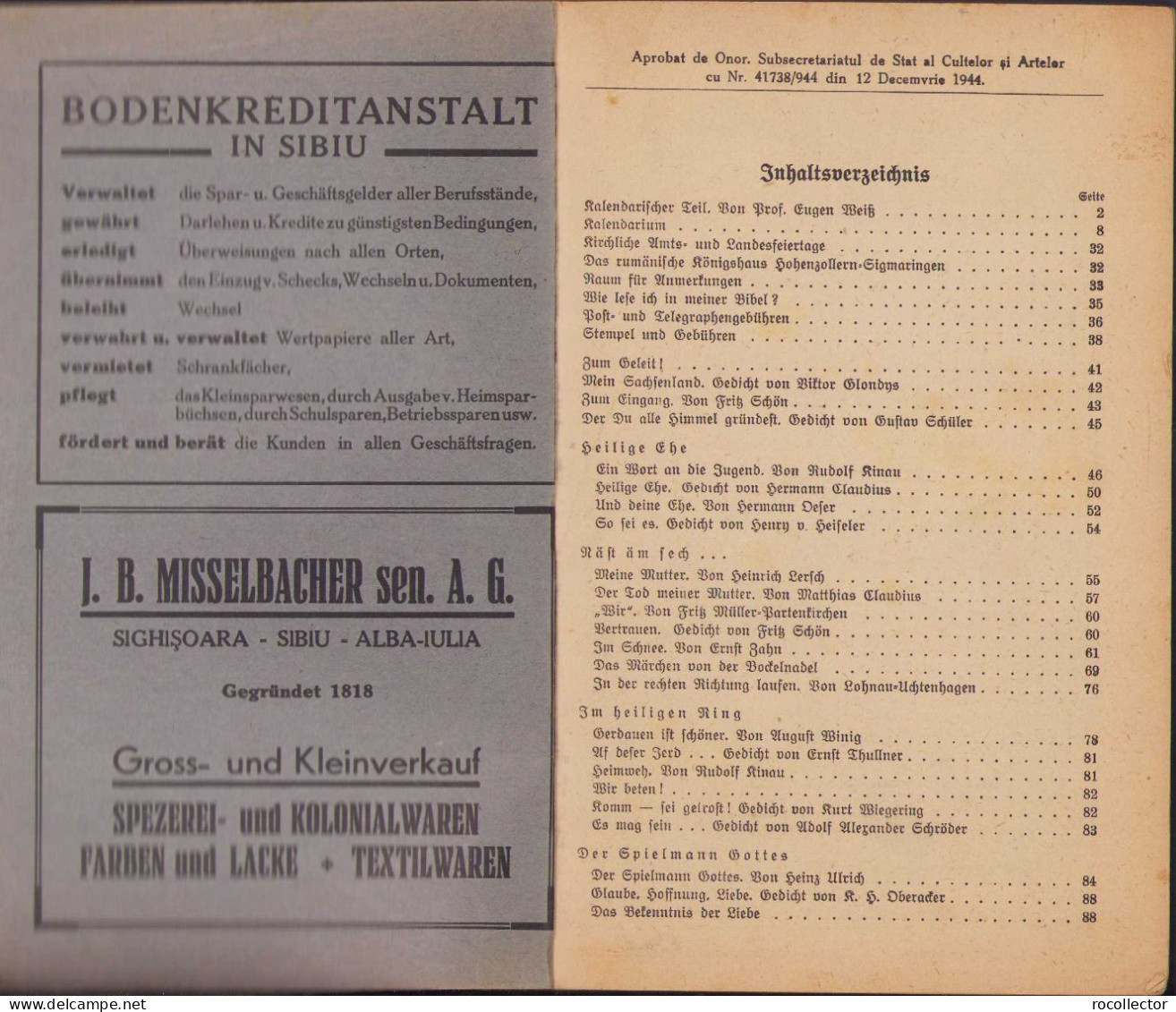 Christlicher Hausfreund Jahrbuch 1945 Hermannstadt C382 - Libros Antiguos Y De Colección