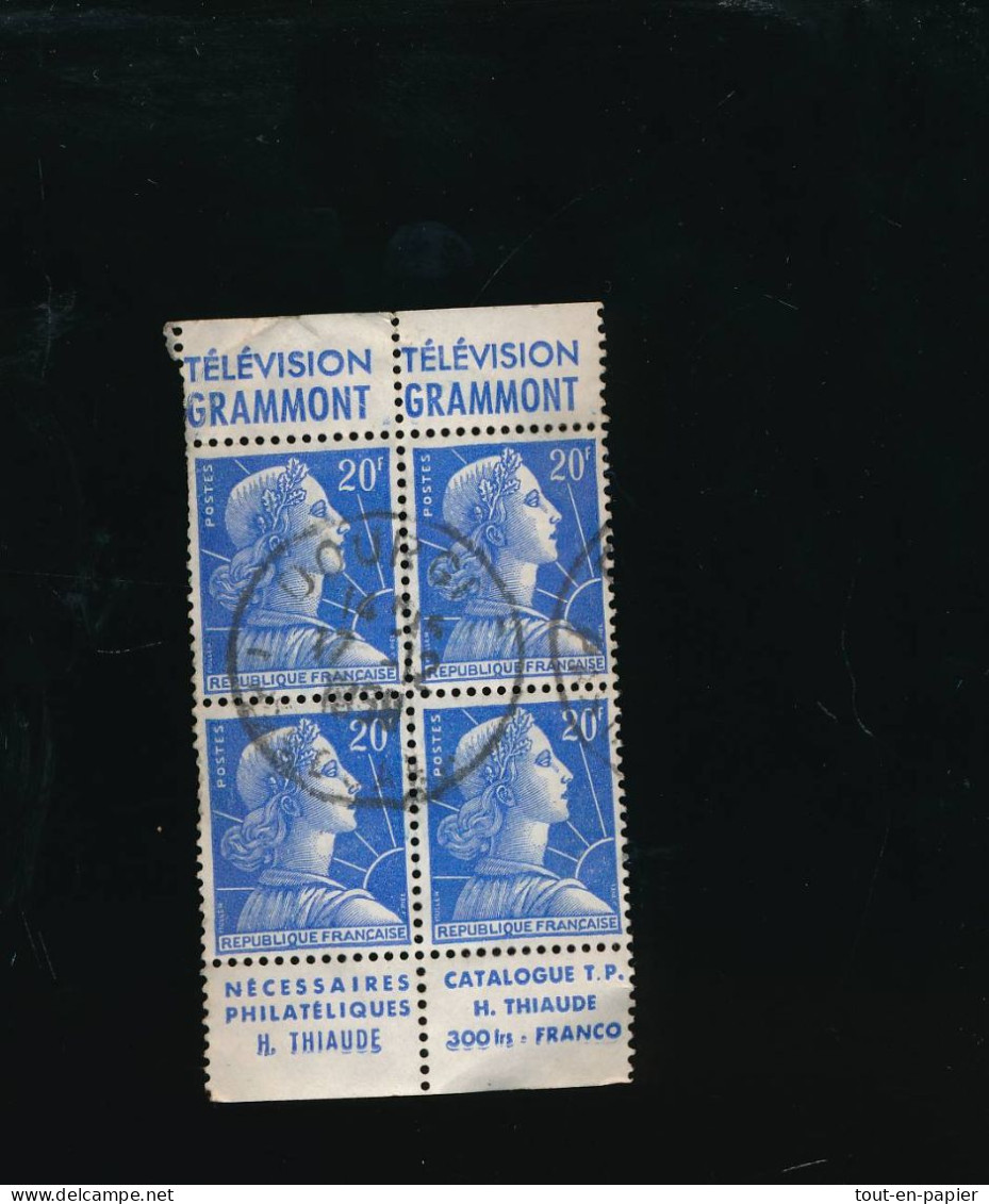 Bloc De 4 Timbres Publicité Télévision Grammont Nécessaire Thiaude Marianne De Muller 20f - Used Stamps