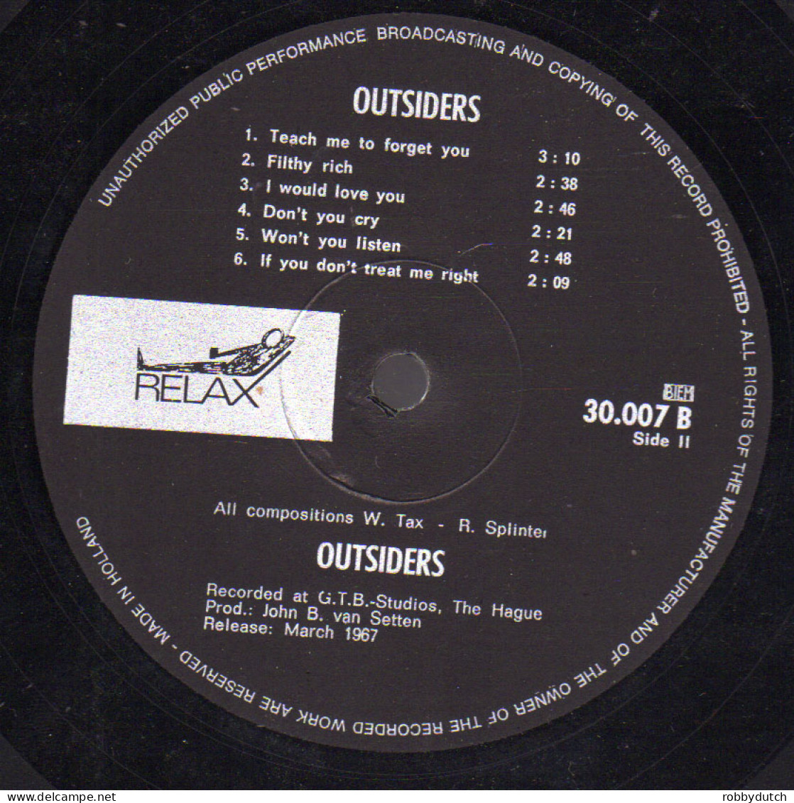 * LP *  THE OUTSIDERS - OUTSIDERS (Holland 1967 EX-) - Rock