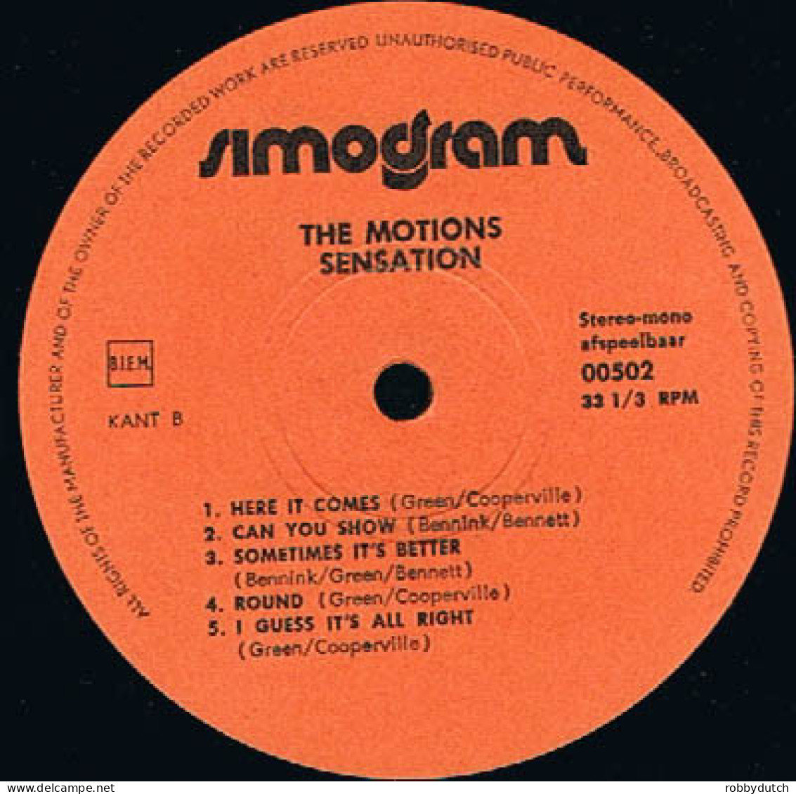 * LP *  THE MOTIONS - SENSATION (Holland 1970 EX-) - Rock