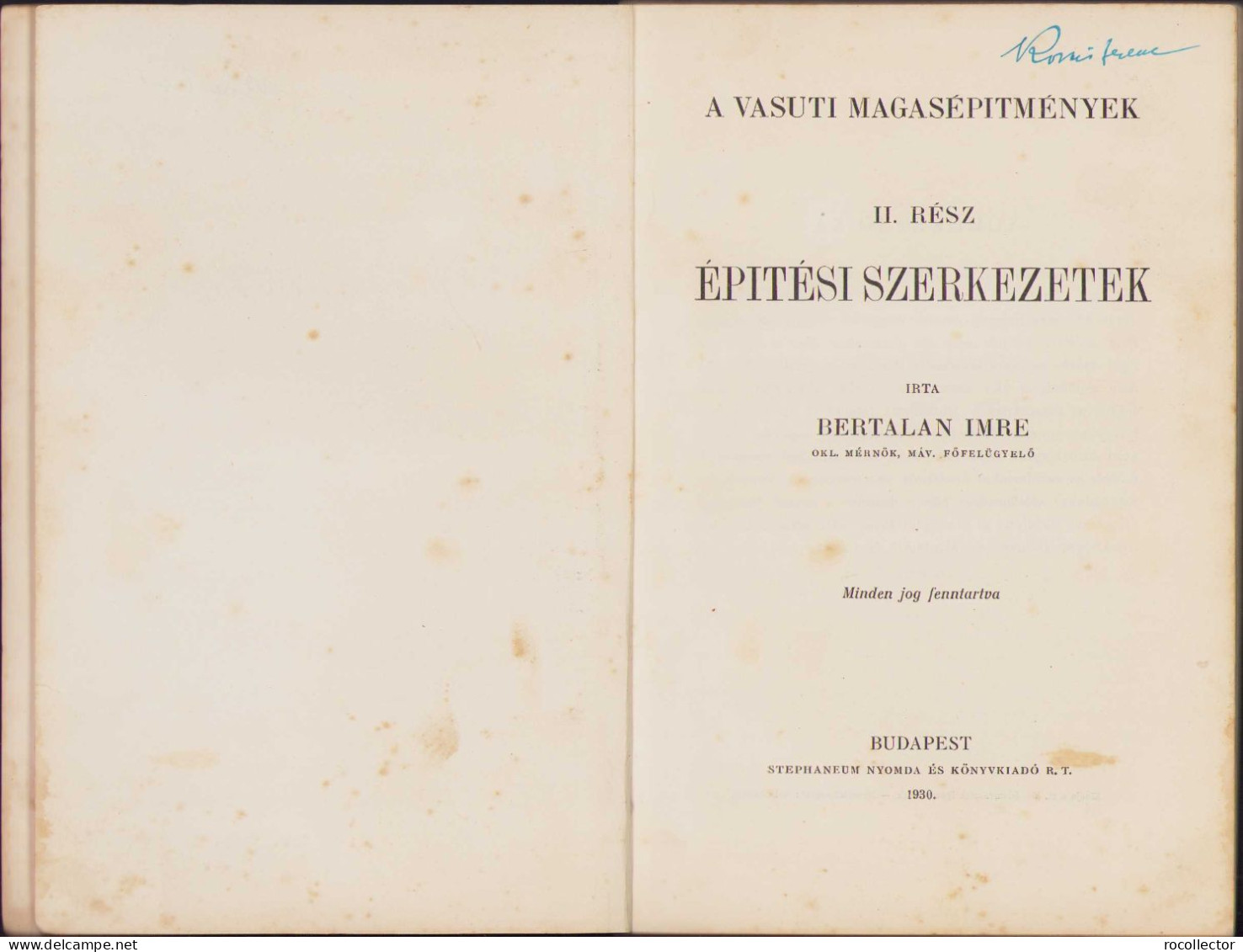 A Vasuti Magasépitmények Épitési Szerkezetek Irta Bertalan Imre 1930 II Resz Budapest C247 - Old Books