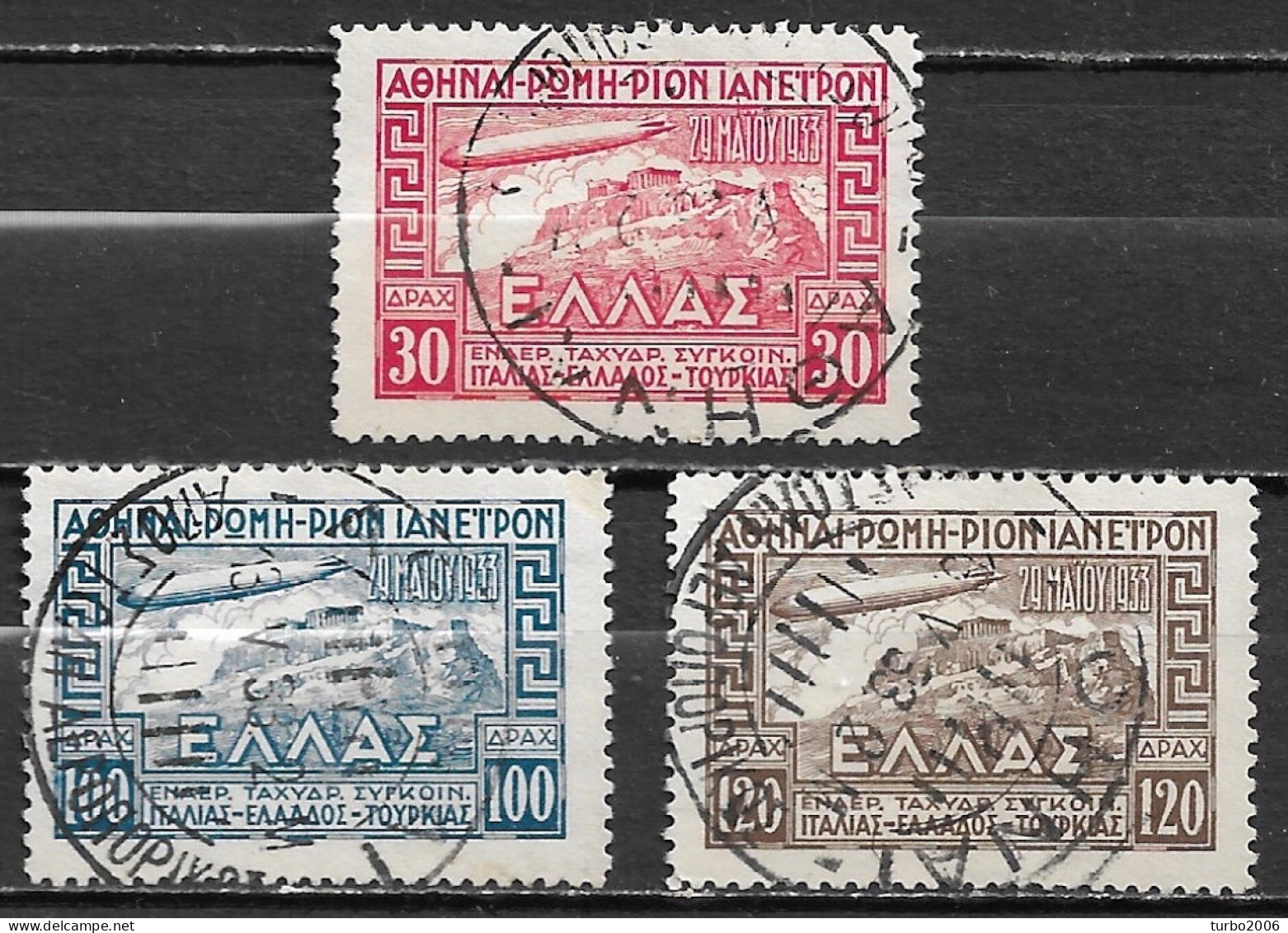 GREECE 1933 Airmail Zeppelin Issue Complete Used Set Vl. A 5 / 7 - Usados