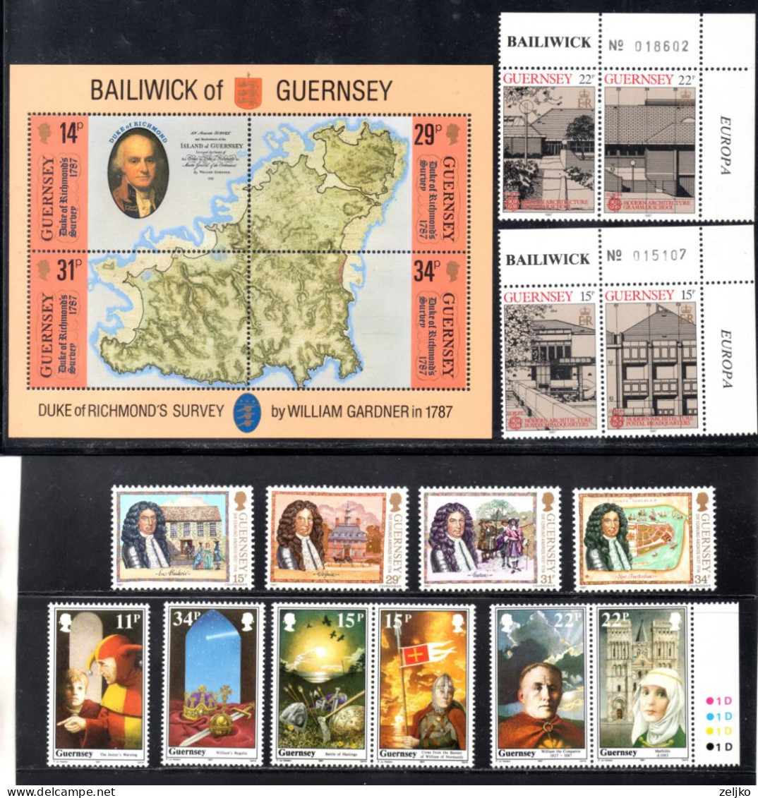 UK, GB, Great Britain, Guernsey, MNH, 1987, Michel 385 - 407, Complete Year_ - Guernsey