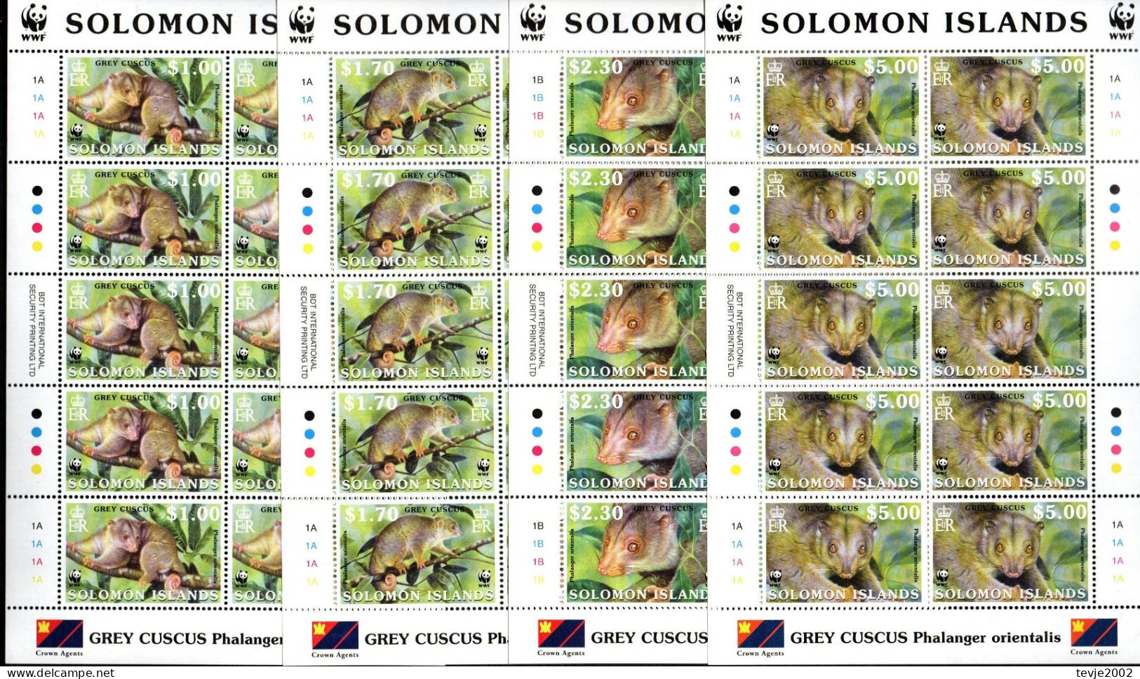 Salomonen Solomon Islands 2002 - Mi.Nr. 1062 - 1065 Kleinbögen - Postfrisch MNH - Tiere Animals - Salomon (Iles 1978-...)