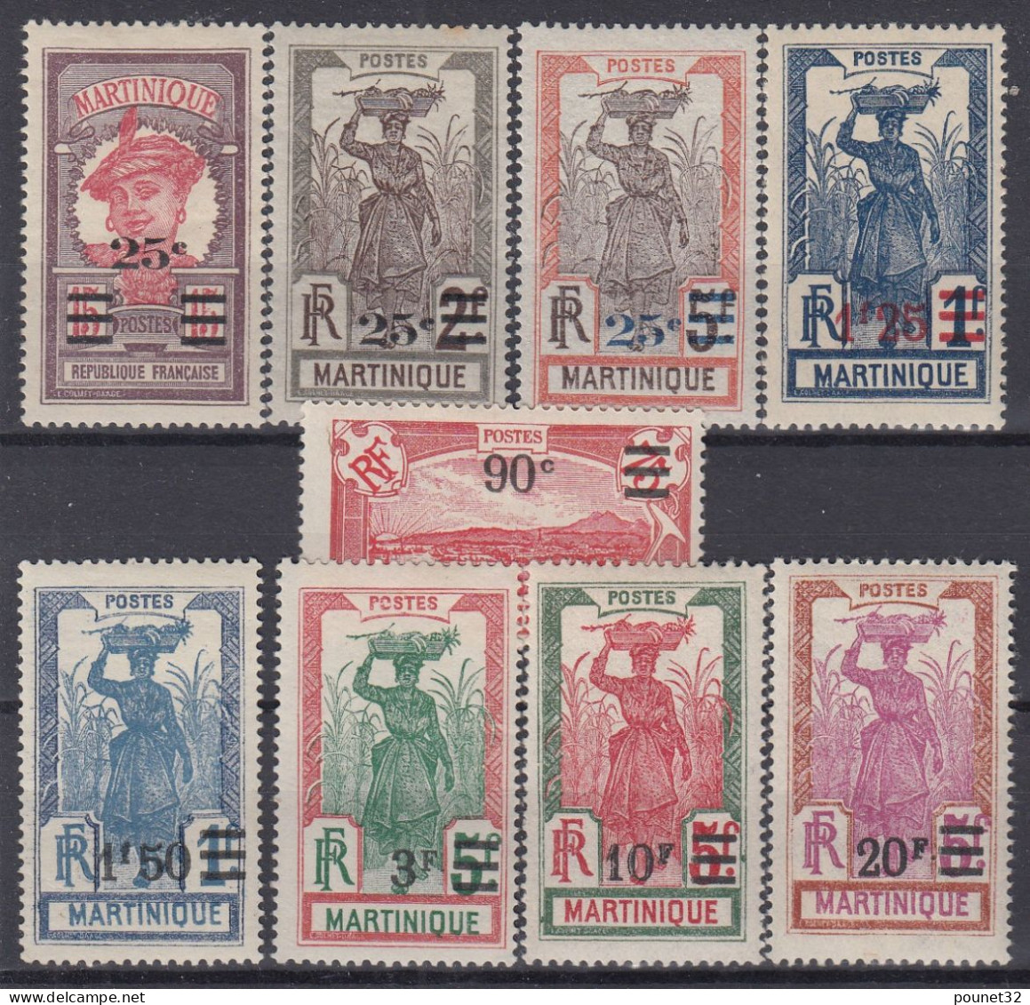 MARTINIQUE SERIE SURCHARGEE COMPLETE N° 111/119 NEUFS * GOMME AVEC CHARNIERE - Neufs