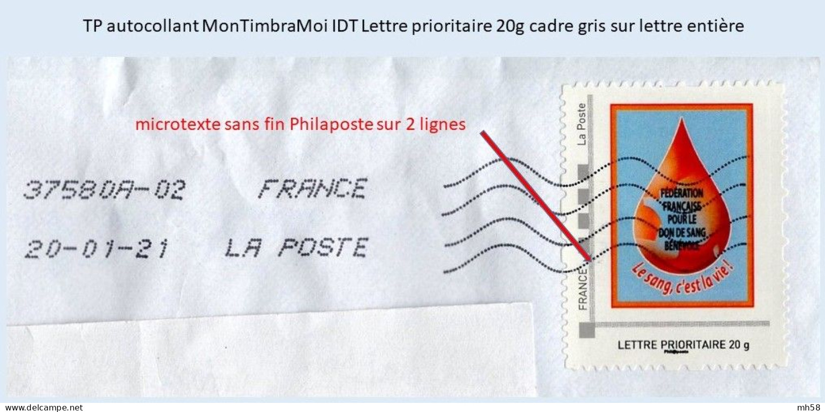 FRANCE - MonTimbraMoi IDT Le Sang C'est La Vie Sur Enveloppe De 2021 - Lettre Prioritaire 20g - Storia Postale