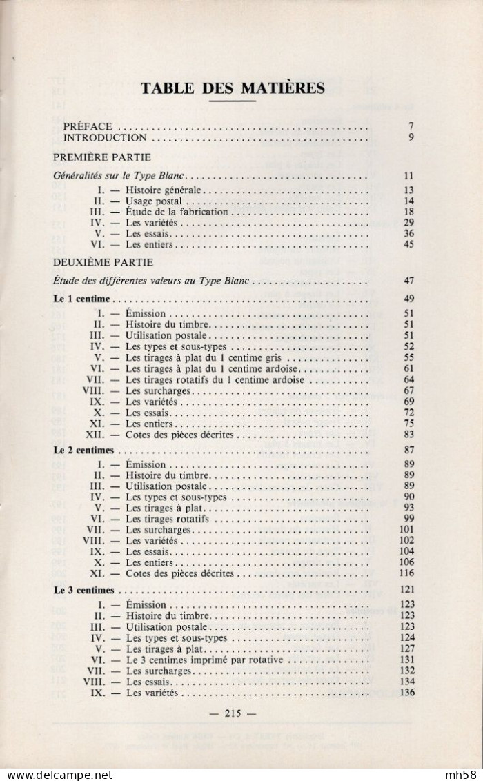 STORCH FRANÇON 1977 - Monographie Des Timbres Au Type Blanc - Filatelie En Postgeschiedenis