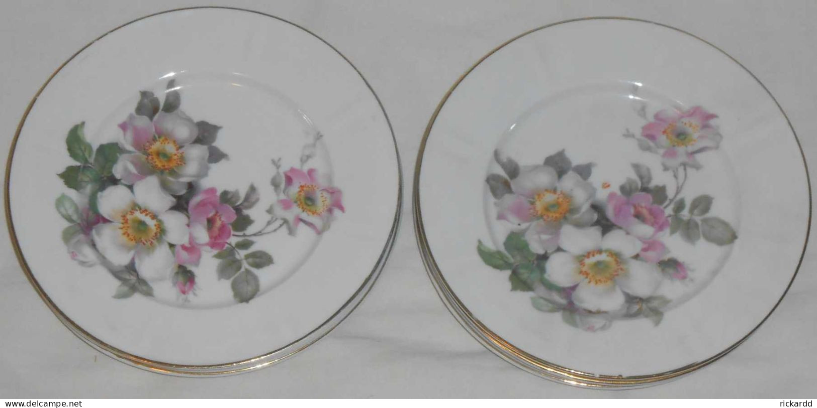 6 Cake Plates / Dessert Plates With Floral Motifs (wild Roses?) - Other & Unclassified