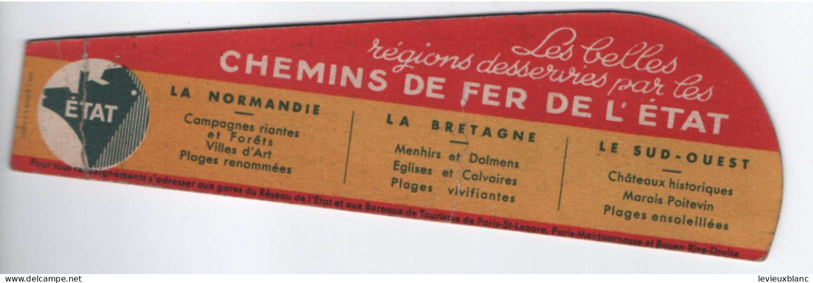 Marque-page Ancien/Chemin De Fer De L'Etat/ Le Réseau De L'Etat De La Mer Et Du Tourisme/ Vers 1930-1945          MPN100 - Marcapáginas