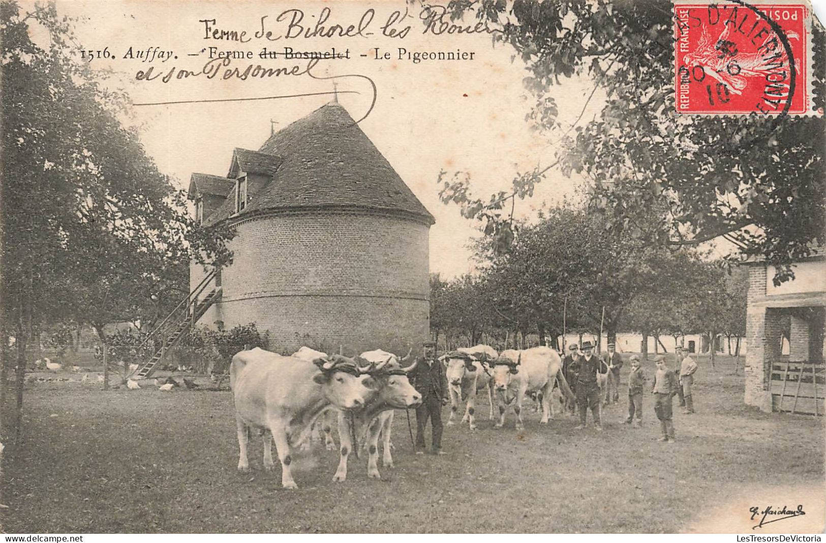 France - Auffey -Ferme De Bihorel Les Rouen Et Son Personnel - Le Pigeonnier - Boeuf - Carte Postale Ancienne - Auffay