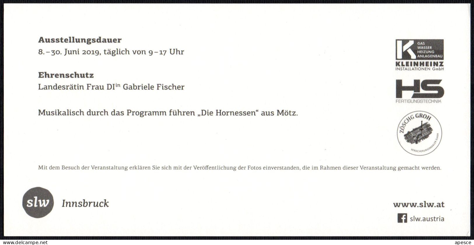 AUSTRIA 2019 - ART AS EXPERIMENT - HOFBURG INNSBRUCK - INVITATION TO THE VERNISSAGE - I - Oggetti D'arte