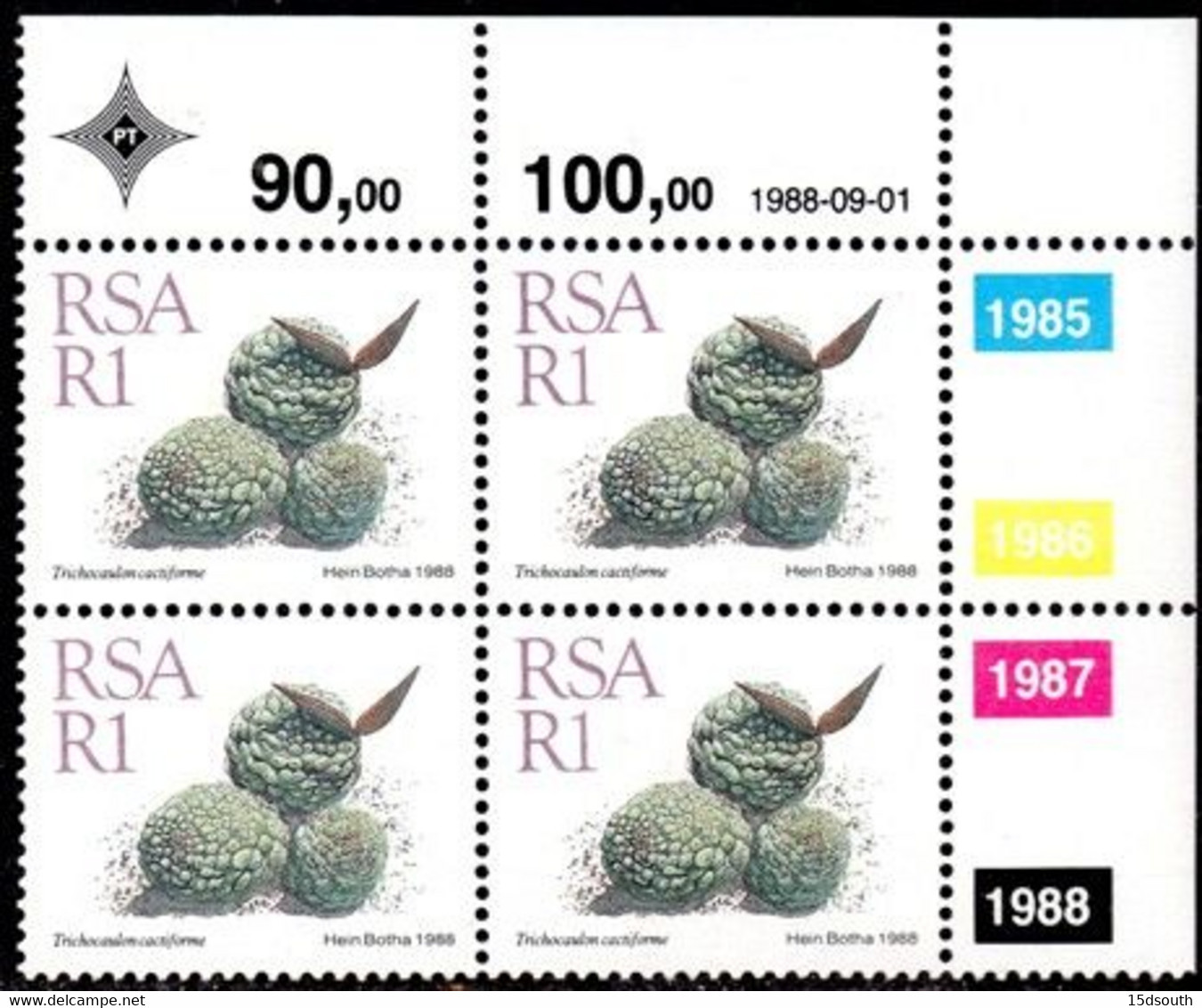South Africa - 1988 Succulents R1 Control Block (1988.09.01) (**) - Hojas Bloque