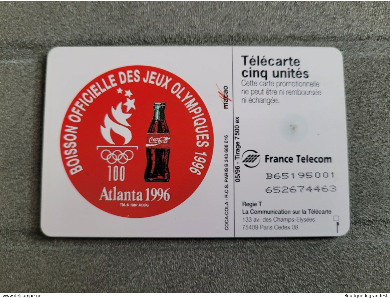 Télécarte Cinq Coca Cola - Reclame