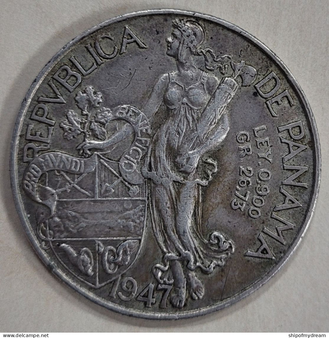 Panama Silver Balboa 1947. VASCO NUNEZ DE BALBOA. - Panamá