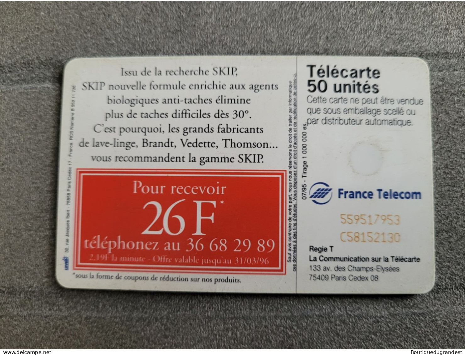 Télécarte 50 Unités Skip - Advertising