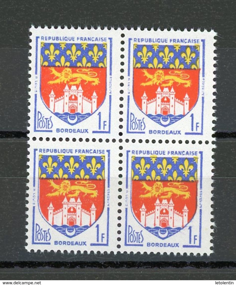 FRANCE -  BLASON BORDEAUX - N° Yvert  1183** Bloc De 4 - 1941-66 Coat Of Arms And Heraldry