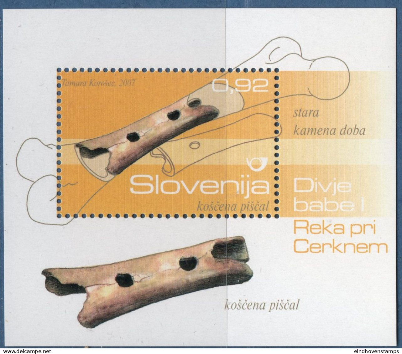 Slovenia 2007 Archeologic Flute Out Of Bear Bone Block Issue Music Instrument - Musica