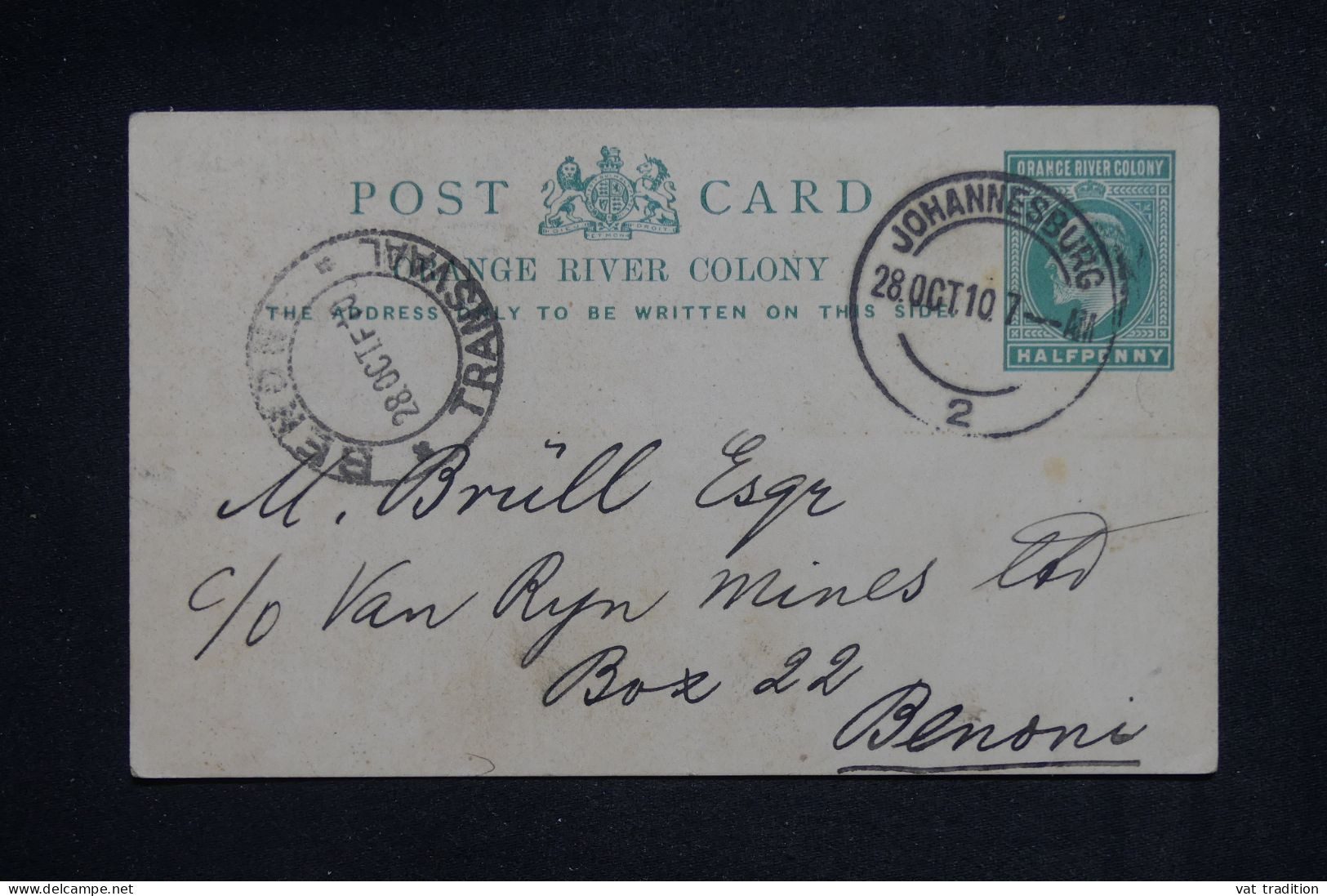 ETAT LIBRE D'ORANGE - Entier Postal De Johannesburg Pour Benoni En 1910 - L 151376 - Oranje Vrijstaat (1868-1909)