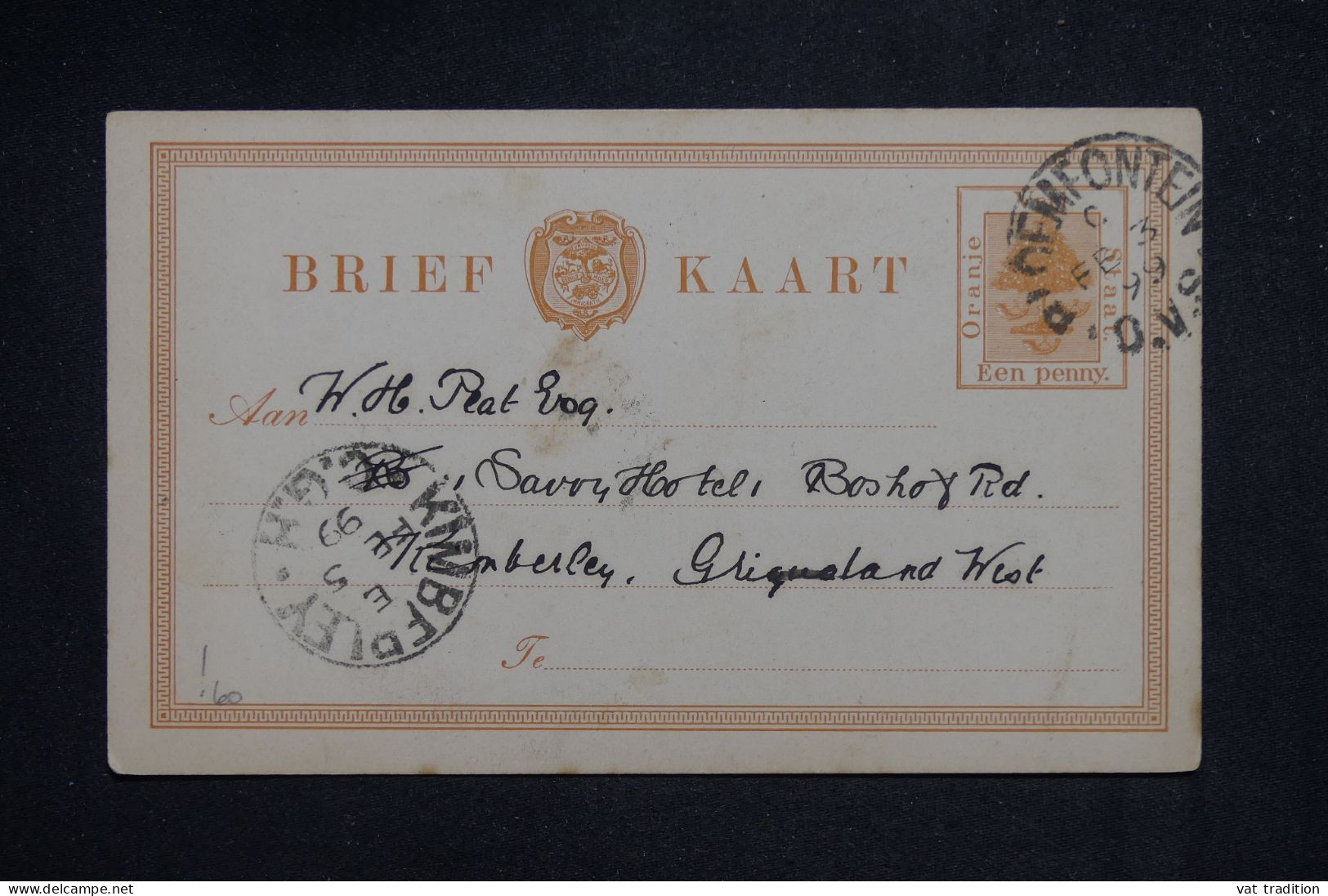 ETAT LIBRE D'ORANGE - Entier Postal De Bloemfontein Pour Kimberley En 1899 - L 151377 - Oranje-Freistaat (1868-1909)