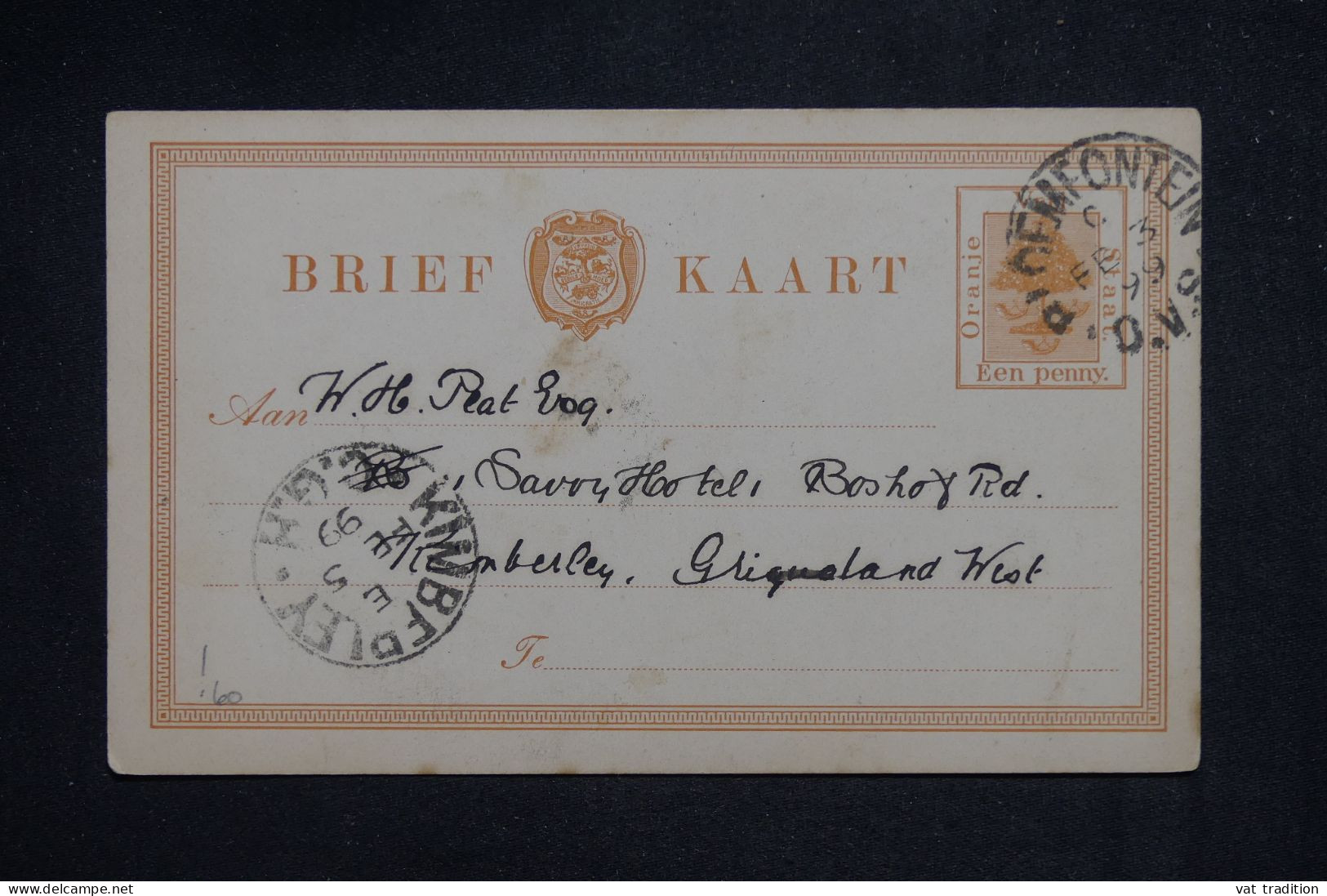 ETAT LIBRE D'ORANGE - Entier Postal De Bloemfontein Pour Kimberley En 1899 - L 151377 - Oranje Vrijstaat (1868-1909)