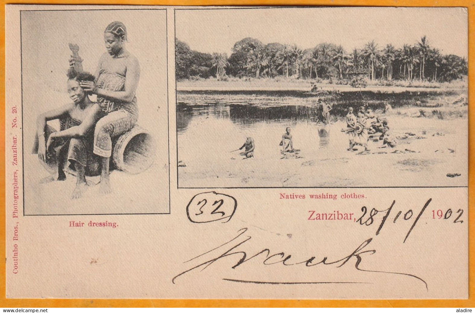 1902 - Bureau Français à L'Etranger - 10 C Sage Surch 1 Anna Sur CP De Zanzibar Vers L' Italie Via Port Said, Egypte - Storia Postale