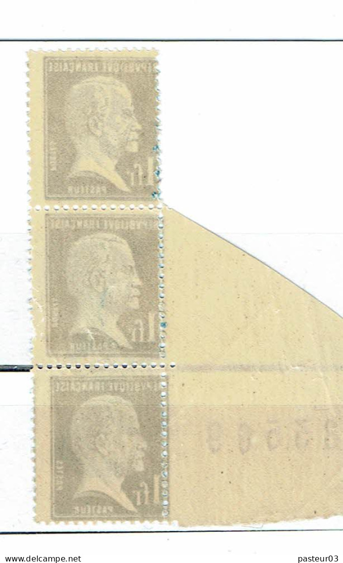 179 1,00 F. Pasteur Bleu 3 Timbres De Roulette N° De Feuille à Gauche Luxe - Coil Stamps