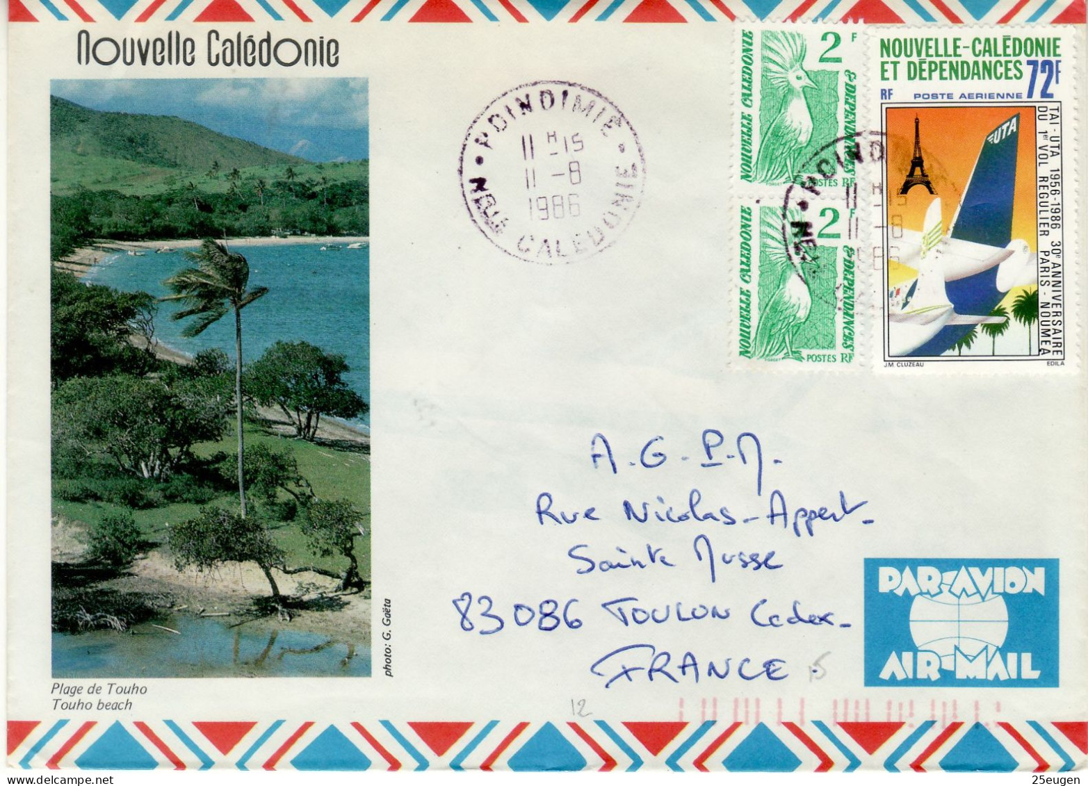 NEW CALEDONIA 1988 AIRMAIL LETTER SENT FROM POINTDIMIE TO TOULON - Covers & Documents