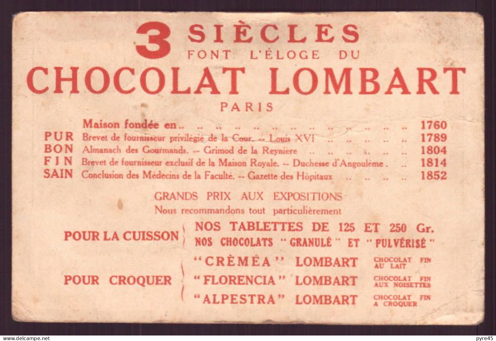 Chromo " Chocolat Lombart " Louis XV - Lombart