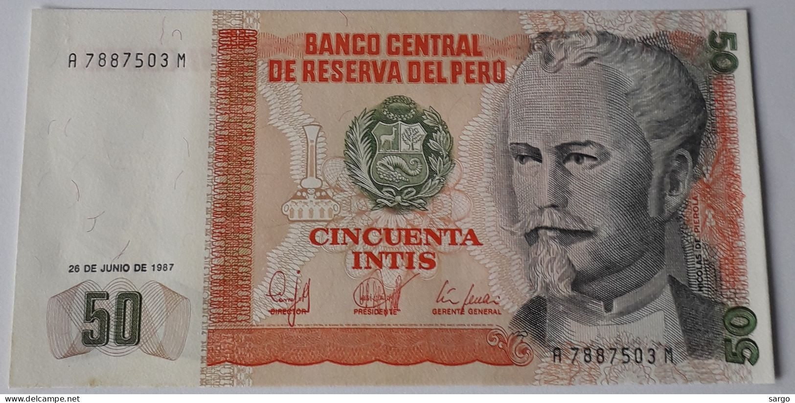 PERU' - 50 INTIS  - P 131B  (1987) - UNC - BANKNOTES - PAPER MONEY - CARTAMONETA - - Perú