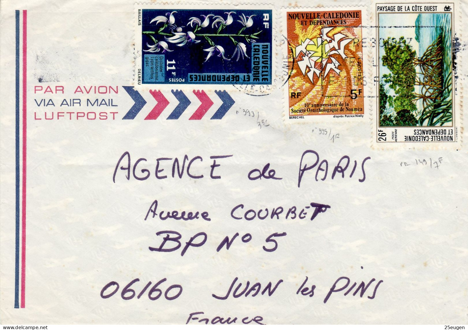 NEW CALEDONIA 1977 AIRMAIL LETTER SENT TO JUAN LES PINS - Cartas & Documentos