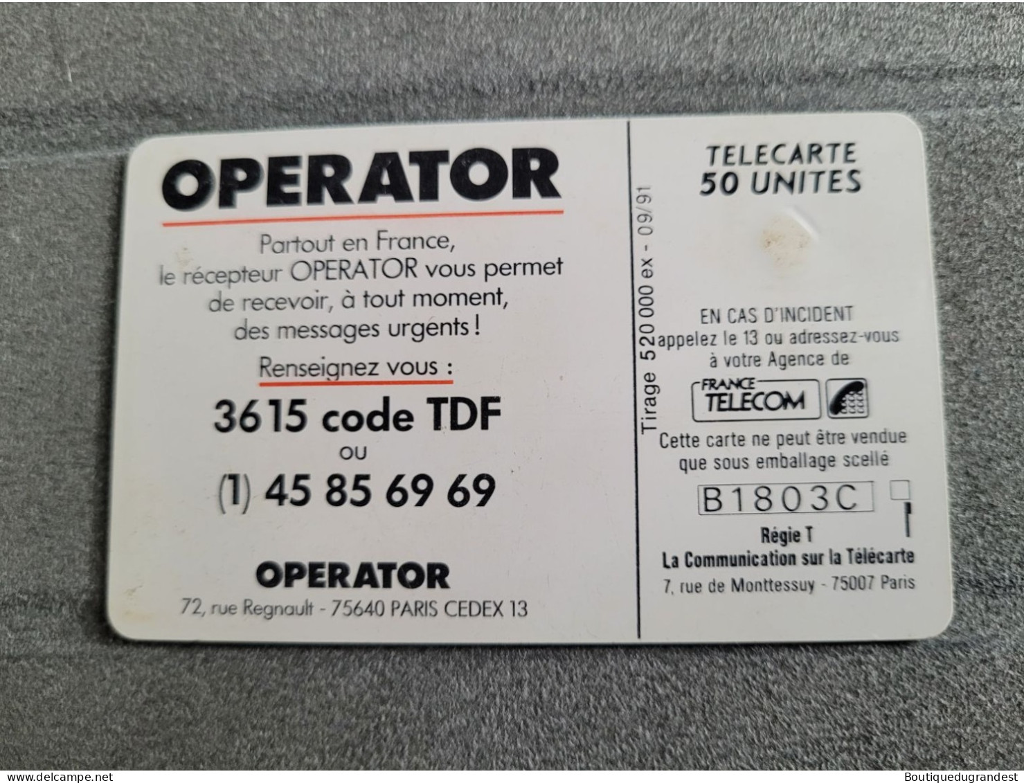 Télécarte 50 Unités Operator - Sonstige & Ohne Zuordnung