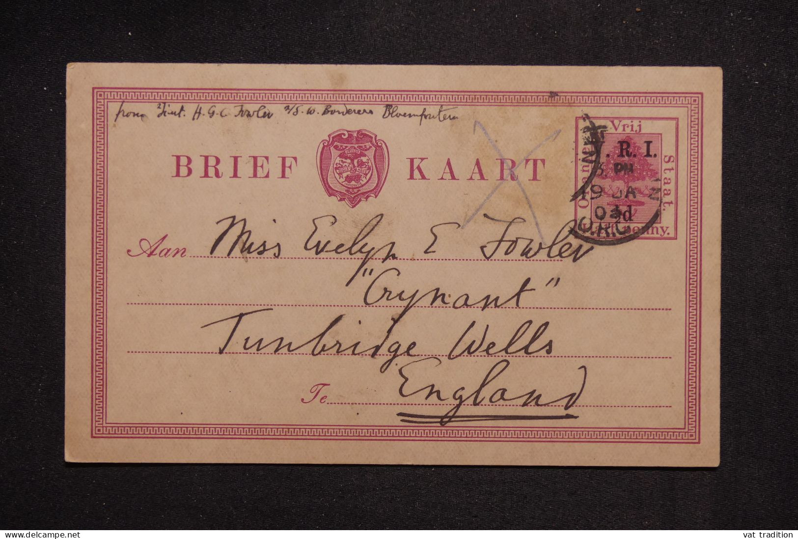 ETAT LIBRE D'ORANGE - Entier Postal Surchargé Pour La Grande Bretagne En 1903, Complément Disparu - L 151387 - Stato Libero Dell'Orange (1868-1909)