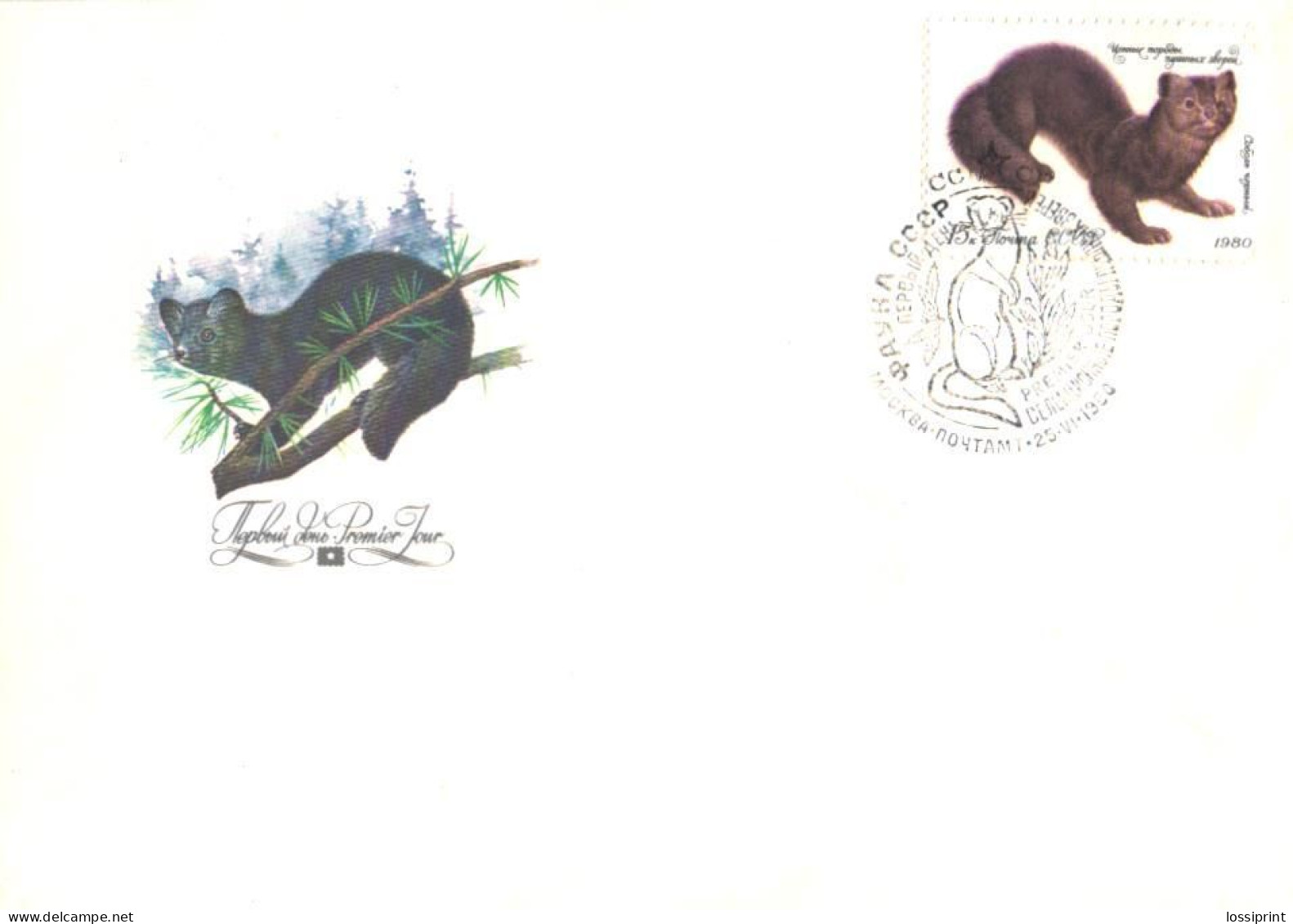 Soviet Union:Russia:USSR:FDC, Animal, Black Sable, 1980 - FDC