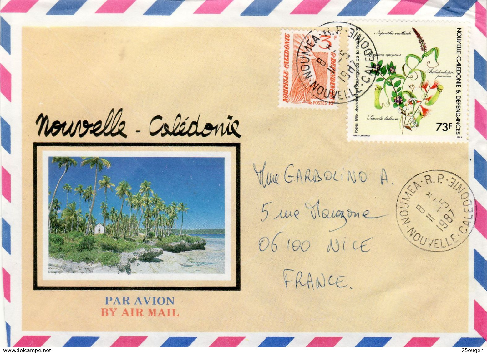 NEW CALEDONIA 1987 AIRMAIL LETTER SENT FROM NOUMEA TO NICE - Storia Postale