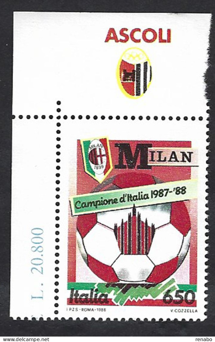 Italia 1988; Milan Campione D’ Italia 1987-88; Francobollo D’ Angolo Superiore. - 1981-90:  Nuevos
