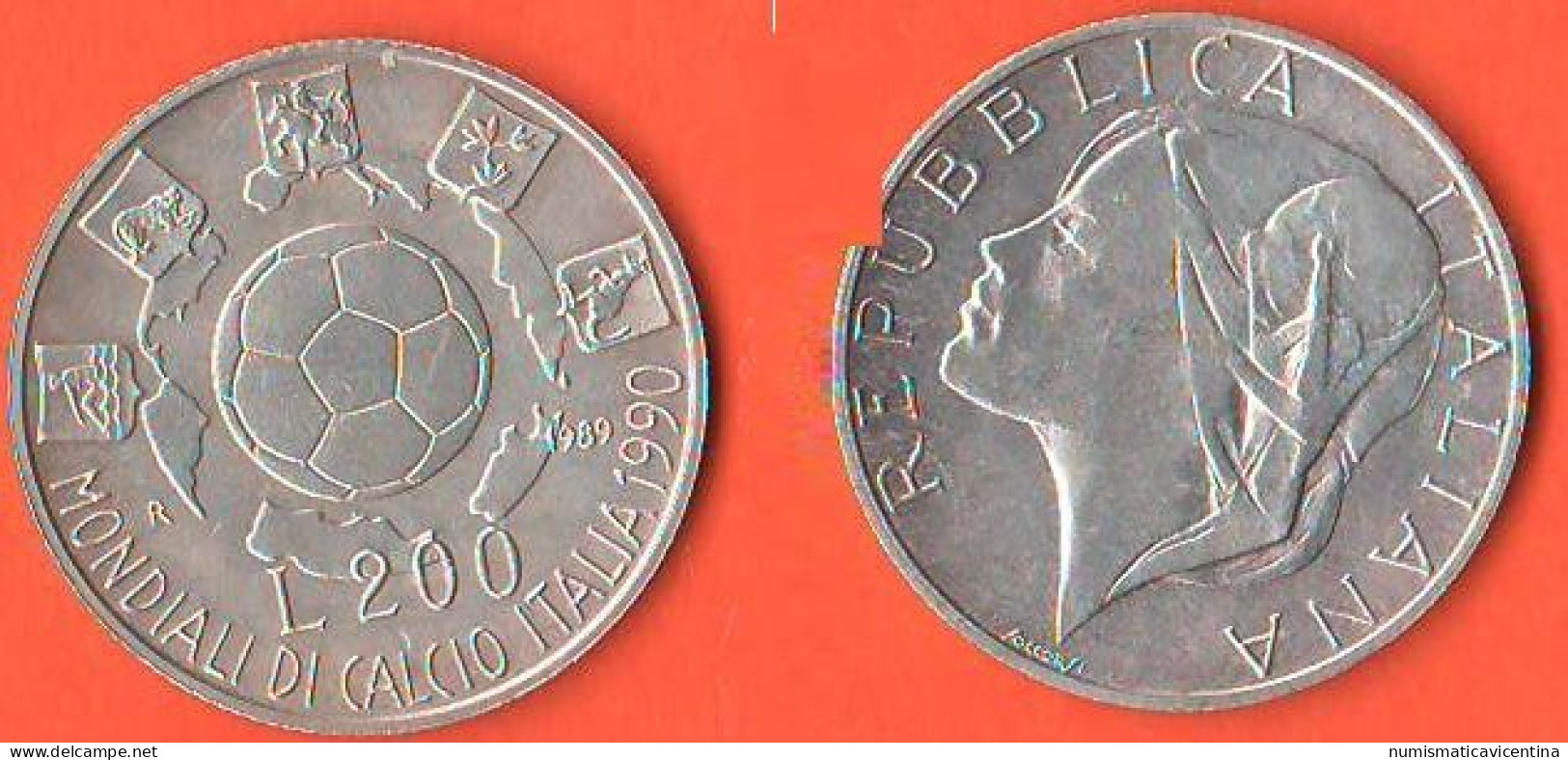 Italia 200 Lire 1989 X Italia FIFA Footbal World 1990 Championship Italy Silver Coins - Herdenking