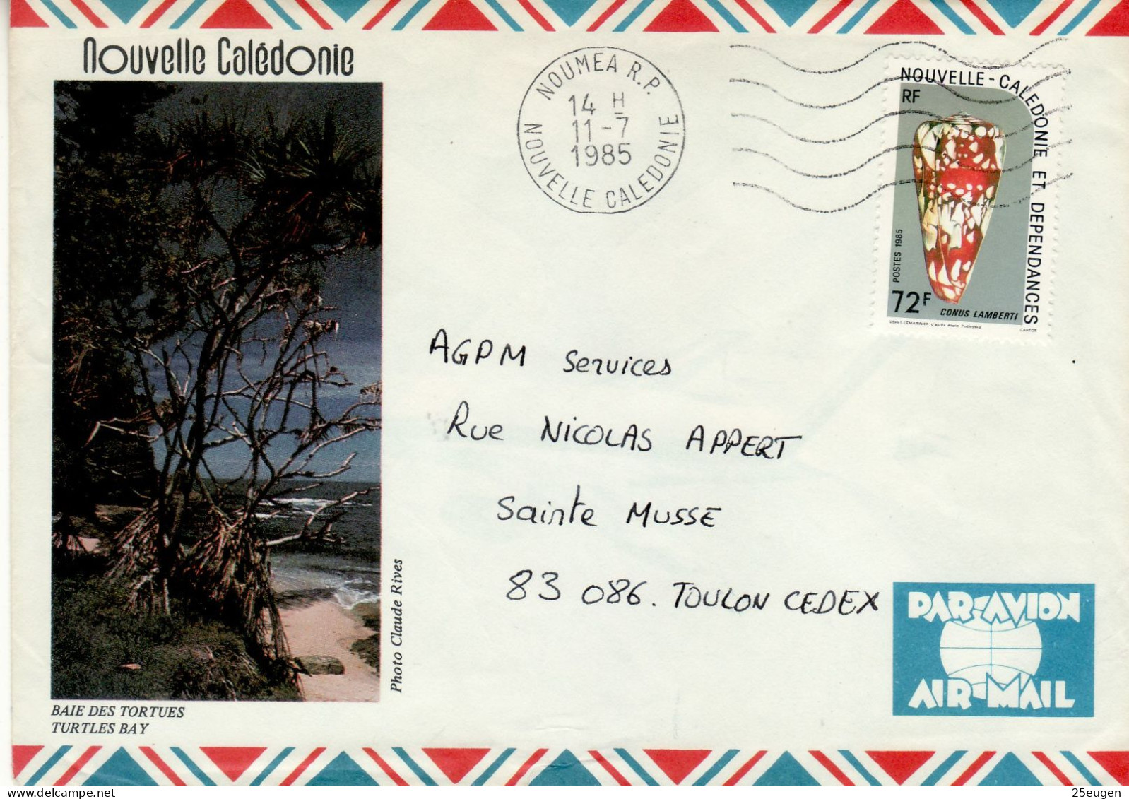 NEW CALEDONIA 1985 AIRMAIL LETTER SENT FROM NOUMEA TO TOULON - Briefe U. Dokumente