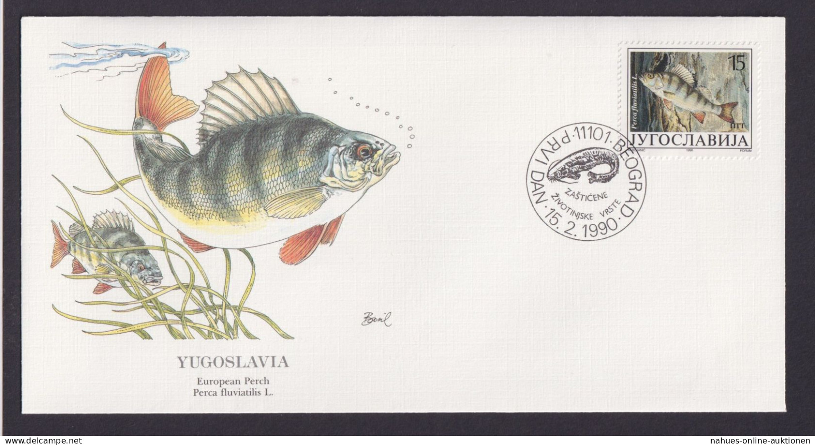 Yugoslavia Jugoslawien Europa Fauna Fische Flussbarsch Schöner Künstler Brief - Lettres & Documents