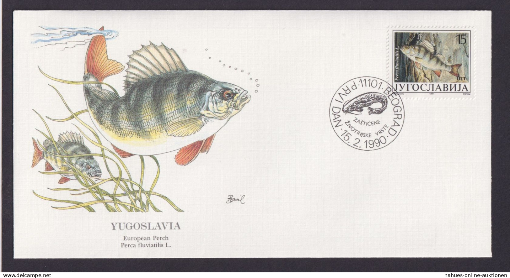 Yugoslavia Jugoslawien Europa Fauna Fische Flussbarsch Schöner Künstler Brief - Storia Postale